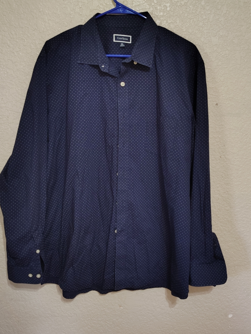 Club Room Navy Blue Button-Up Shirt with Tiny White Dots
